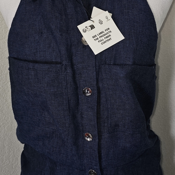 SOLD Zara Womens Dress Sz L Blue/Black Blend 100% Linen TShirt Style Maxi Preppy - Picture 3 of 14